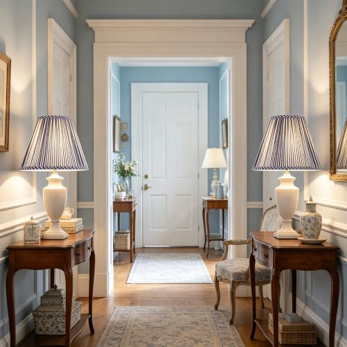 Lamp Shades White Blue Polyester Set of 2 6"×13"×9.8" Bell Shade (Blue-2 Pack / 6*13*9.8in)