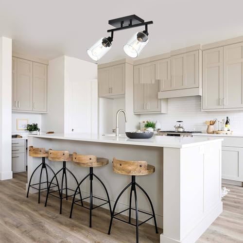 2 Light Track Lighting Kit Black Track Lighting Fixtures Bathroom Wall Sconces Ceiling Mount Kitchen Tracking Lights (Black / 2-Light)