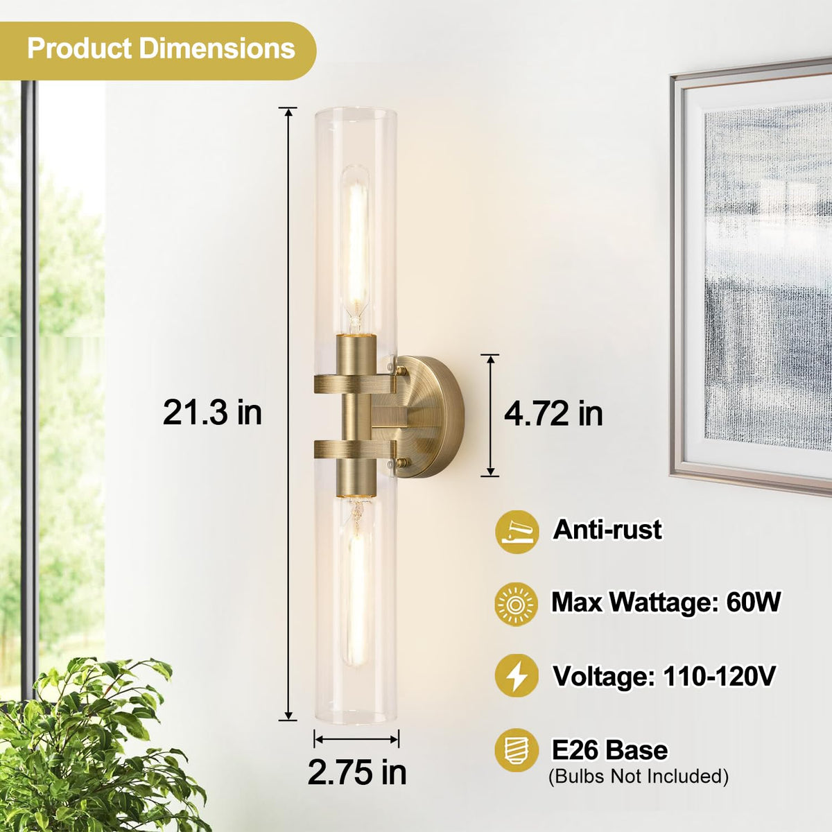 Wall Sconces Set of Two (Brass / Hardwired-22 Inch-2PC)