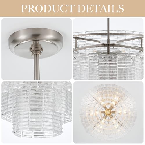 Dia 32.5 Inches Large Modern Unique Glass Chandelier Sand (Unique Clear Glass)
