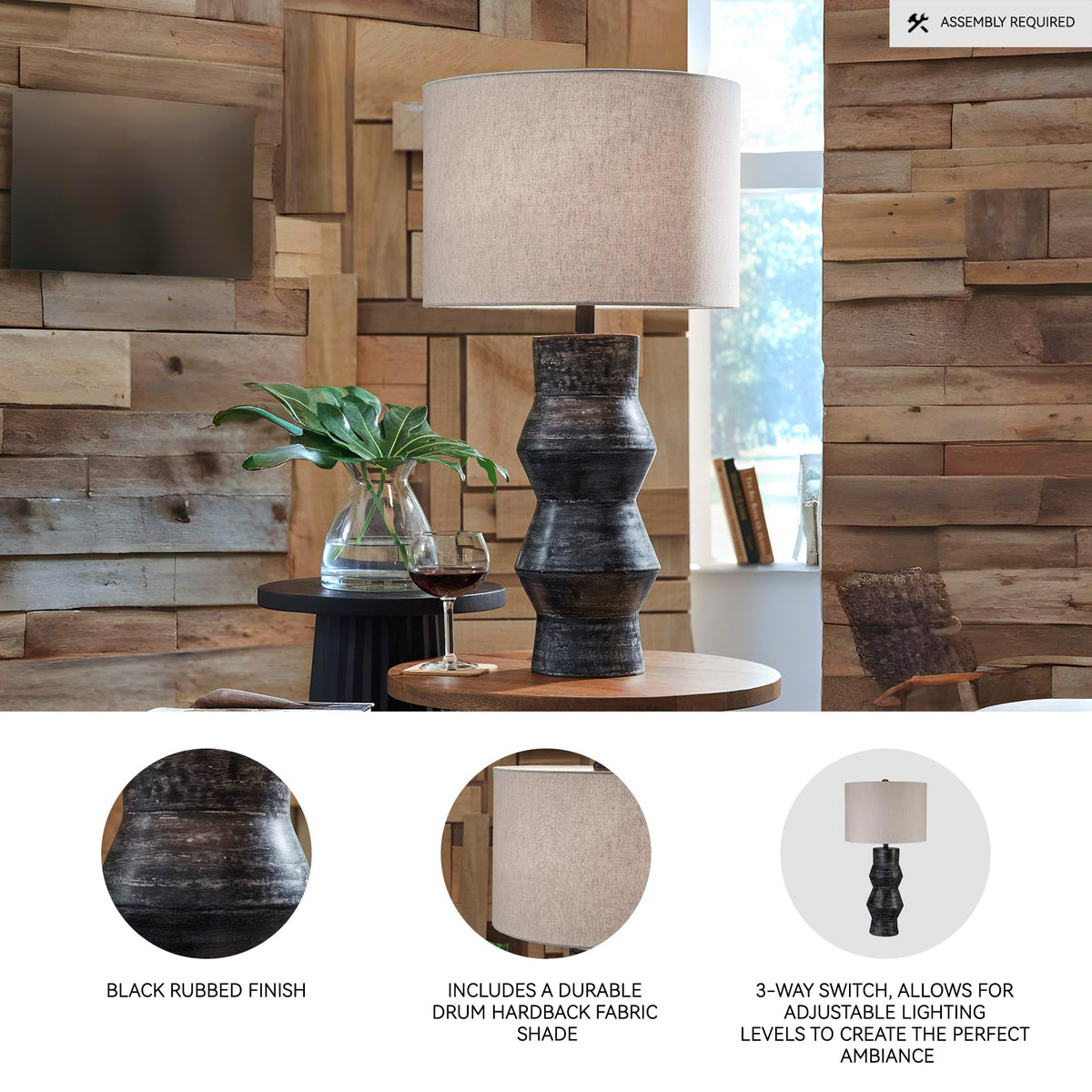 Kerbert Terracotta Table Lamp (Distressed Black)