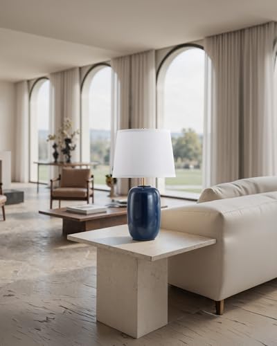 22 Inch Blue Ceramic Table Lamps Set of 2 (H22" Blue Ceramic + White Shade (2 Pack) / H22 × ∅12.2 inch)