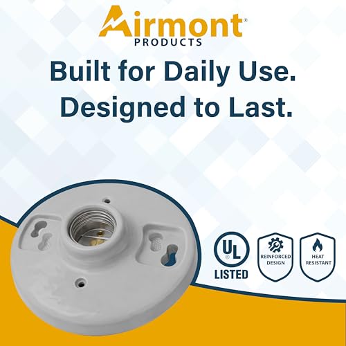 4 Pack) Porcelain Outlet Box Mount, Keyless Lamp Holder, E26 Medium Base Light Socket, Light Bulb Socket Replacement, 660W, White Ceramic Light Base for LED & Incandescent Bulbs, Lamp Socket (Porcelain Keyless)