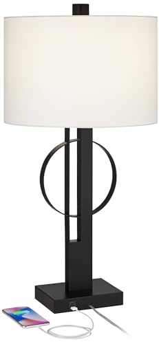 Galaxy 32" Large Table Lamp Black Geometric Base Dual USB Sculptural