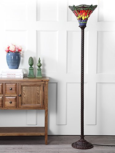 Dragonfly Tiffany Style Torchiere Floor Lamp 71" (Bronze/Green)