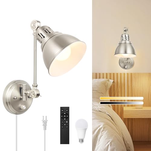 1 Pack Plug in Wall Sconce with Remote Control (Brushed Nickel-1 PACK(Bulb+Remote))