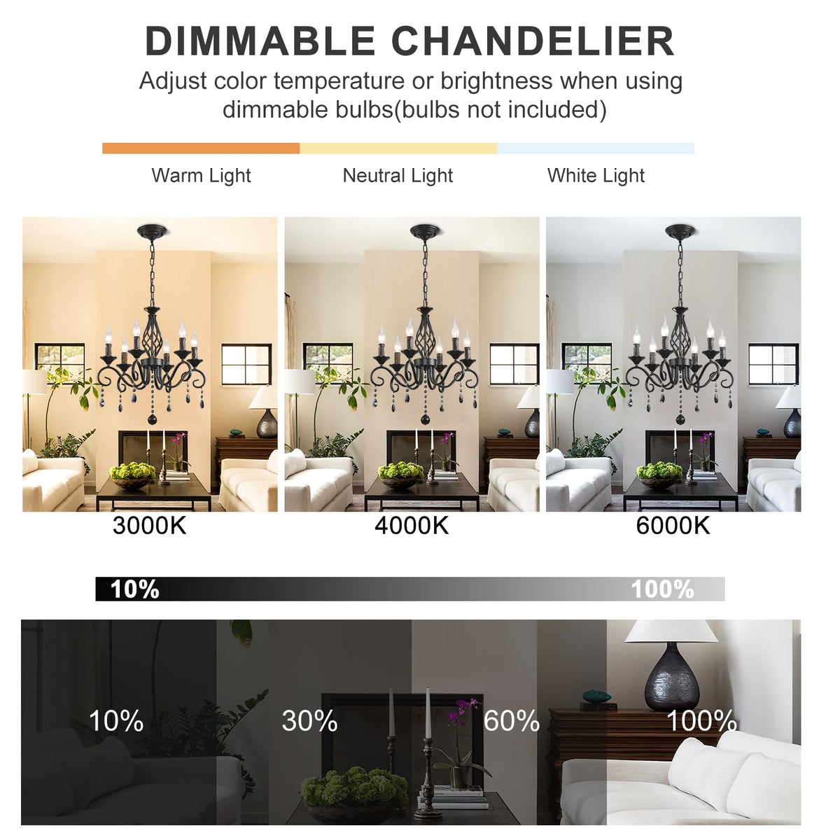 6 Light Black Crystal Chandelier (Black/6 Lights/Crystal)