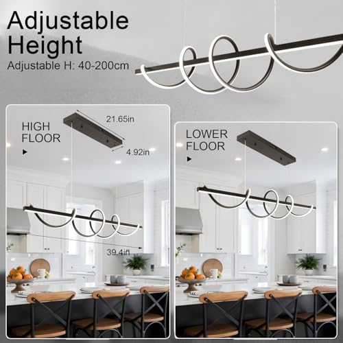 Electroplated Chrome Twisted Color Changing Dimmable LED Pendant Chandelier (Black / 39.37in)