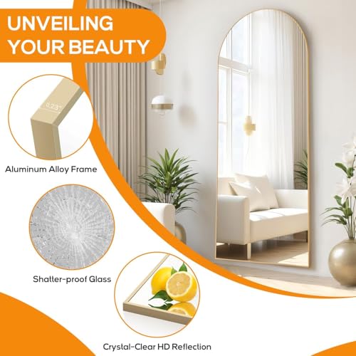 21"x64" Arched Mirror Full Length (Elegant Gold / 64"L x 21"W)