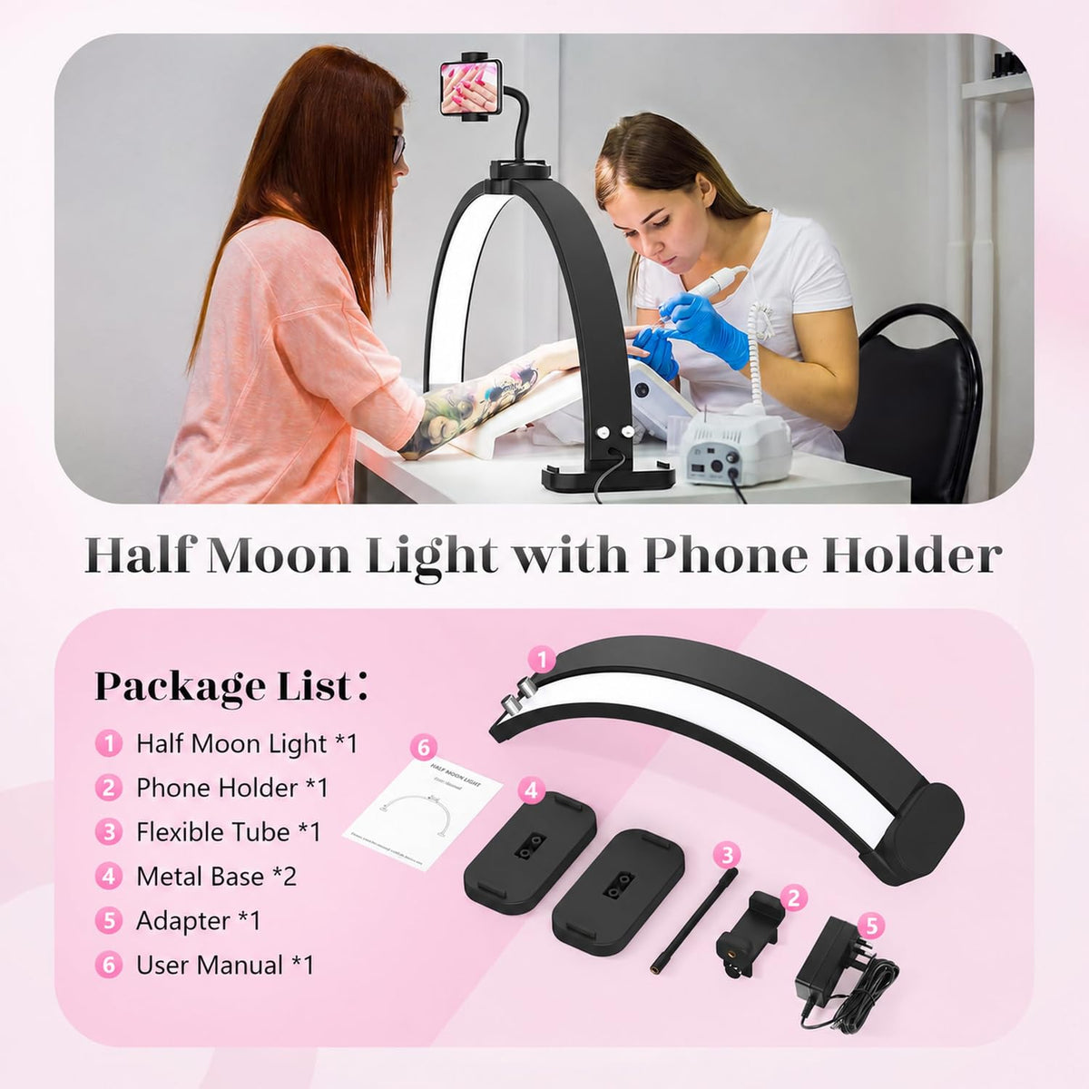 Half Moon Light for Nail Desk (Black no Diamond)