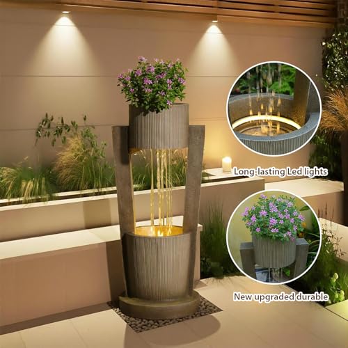 33H Modern Outdoor Water Fountain Cascading Realistic Rock with LED Lights (33H)