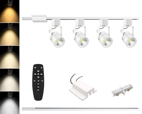4 Light Track Lighting Kit with 3.3FT H Type Track Lighting Rail and Floating Canopy Connector (White / 4 Lights)