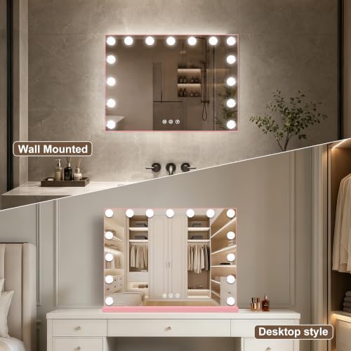 Vanity Mirror with Lights (Pink / 23"L x 18"W)