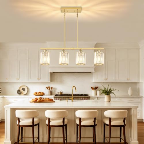 31.89'' Brushed Gold Island Lights for Kitchen Crystal Linear Chandelier (Gold)