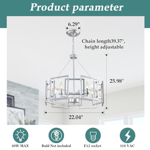 Modern Chandelier Chrome Geometric Pendant Lighting Fixture 5 (Silver)