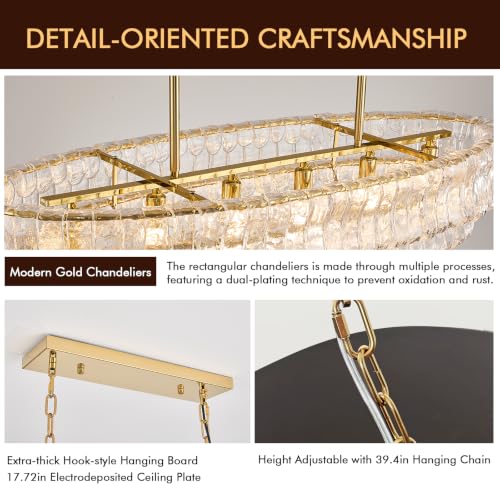 39in Large Chandelier Gold (Rectangle Clear & Gold Chain / 39.37in)