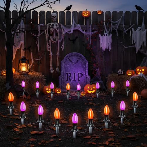 10 Pack Halloween Pathway Lights Outdoor (Orange, Purple)
