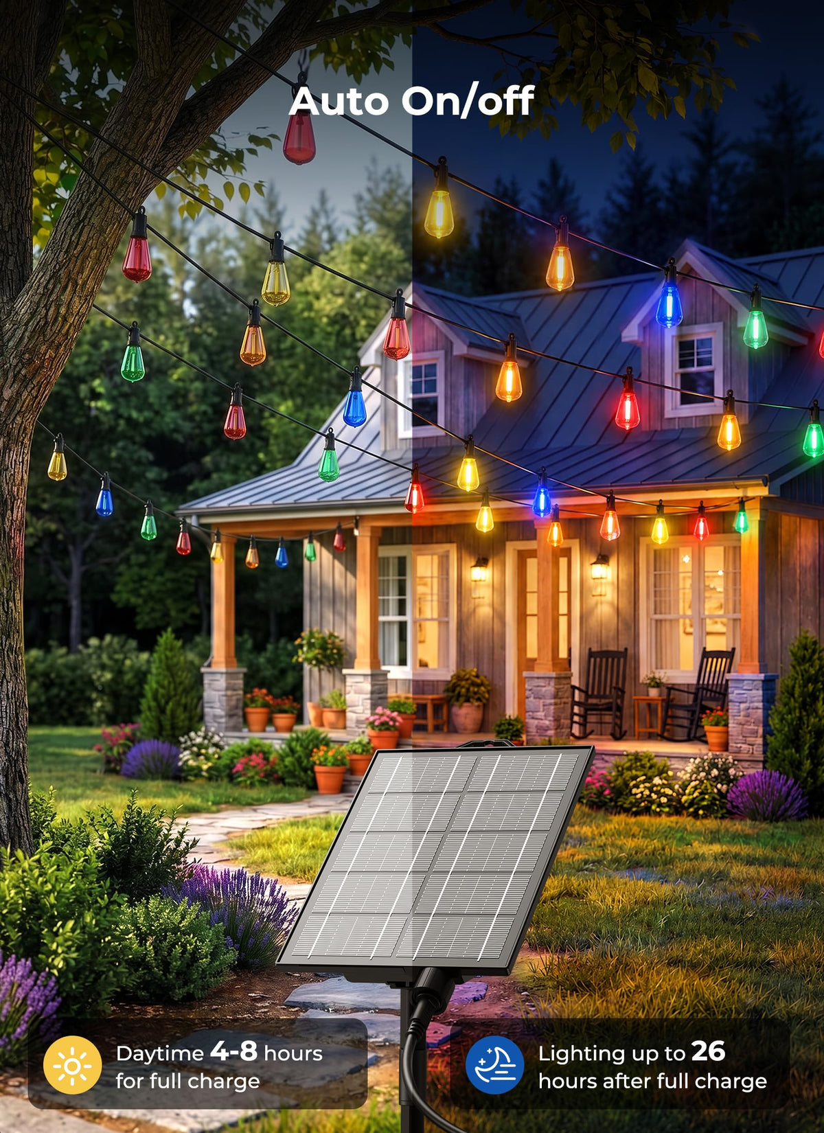100FT Solar Christmas Lights Outdoor (100FT(31+2 Multicolor Sockets))