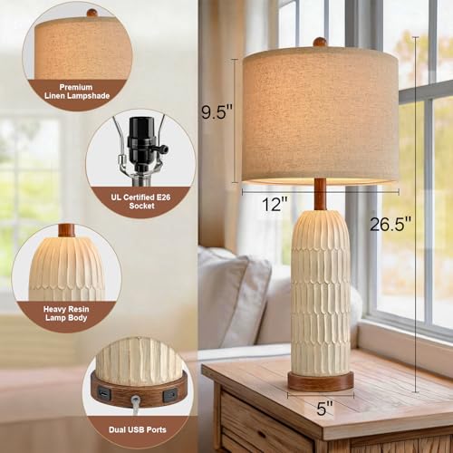 26.5" Bedside Table Lamps Set of 2 (26"-Yellowish and Brown)