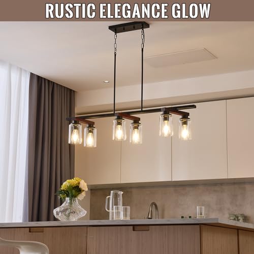 6 Light Black Linear Chandelier (Black+Clear Glass / 6 Light)