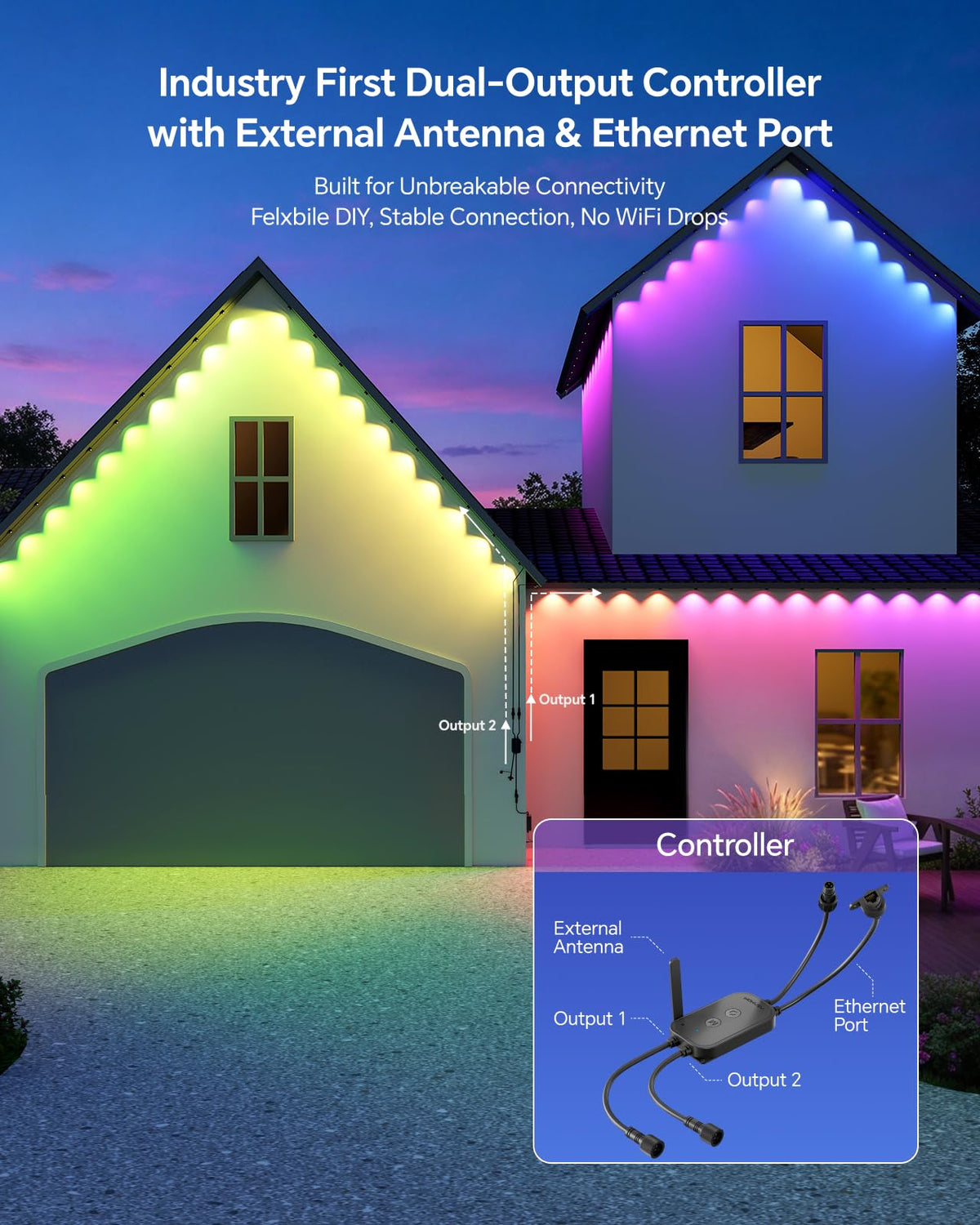 Permanent Outdoor Lights CrestPillar (Black / 100FT)