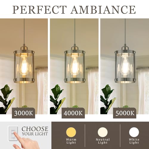 Brushed Nickel Pendant Lights Kitchen Islands (Nickel + Clear Glass / 1-Light Pendant, 3 Pack)