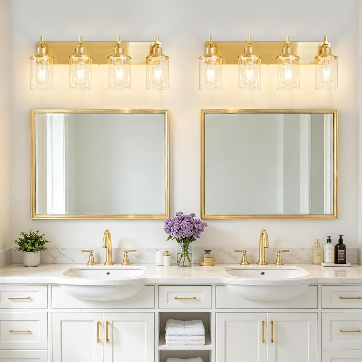 4 Light Brushed Gold Modern Bathroom Light Fixtures Over Mirror (Brushed Gold / 4-Light)