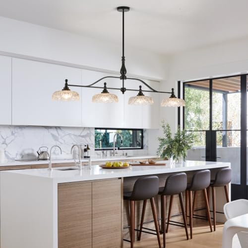 Chandeliers Pendant Light Fixture Modern Black Pendant Lighting Fixtures 4 Lights Chandelier Clear Glass Hanging Lamp for Kitchen Island Dining Room Living Room (Black and Clear / 59inch)