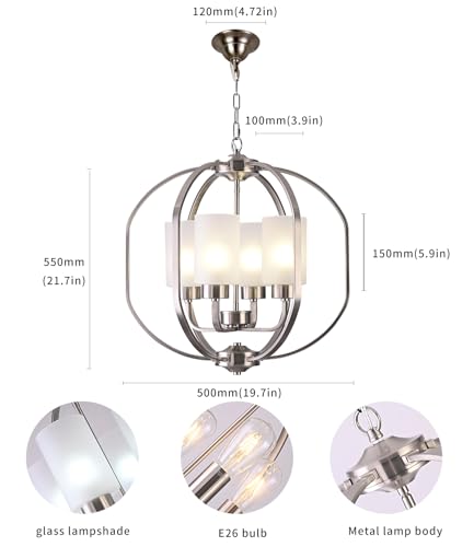 Globe Chandelier Modern Foyer Lighting Fixtures Dining Room Hanging Pendant Lighting Frosted Glass Shades