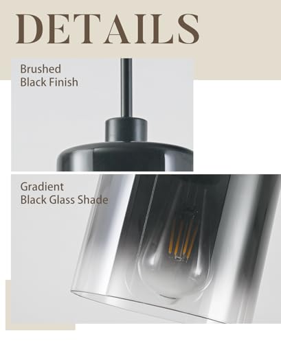 2 Pack Black Pendant Light Fixtures (Gradient black glass—Stem / 2 Pack)