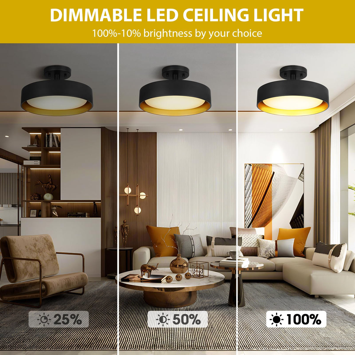 Semi Flush Mount LED Ceiling Light 4000K (Neutral White)