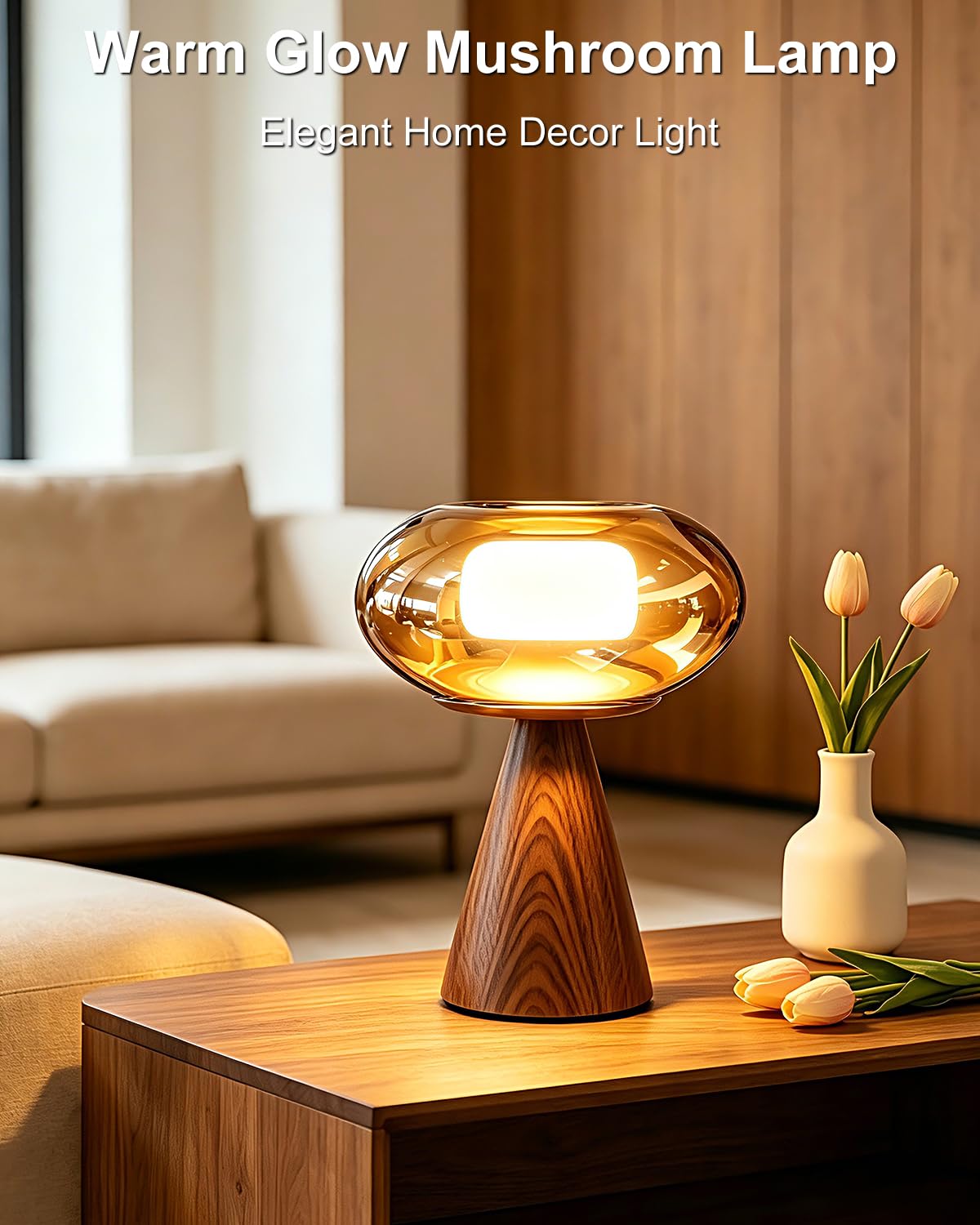 Mushroom Bedside Table Lamp Dimmable RGB Ambient Lighting Lamp (25-Dark Walnut-Mushroom)