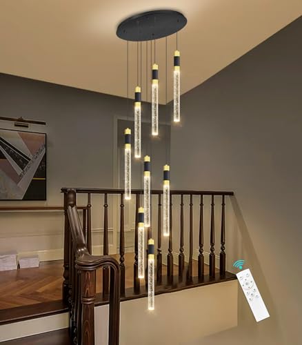 8 Lights 98 Inches Modern Chandelier LED Light Fixtures Adjustable Long Light Chandelier for Hallway Foyer Dimmable Lights with Remote Dining Kitchen Ceiling Pendant Lighting (8 lights Cylindrical)