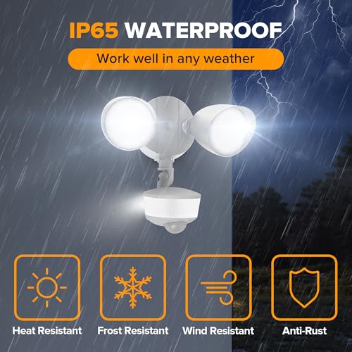 34W 3700 Lumen LED Security Light Motion Sensor Outdoor Lights with Night Light (White / 1 Pcs)
