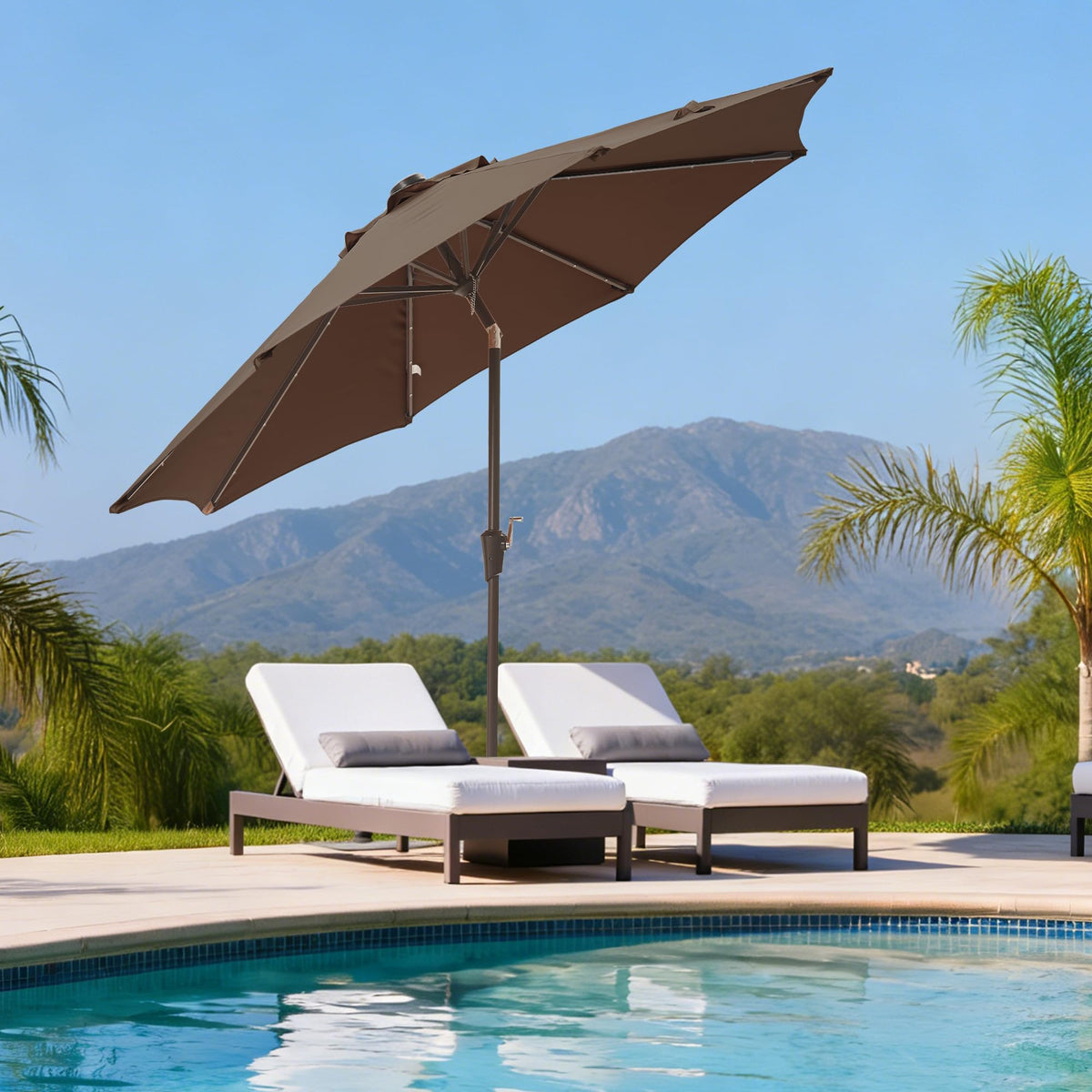 9' Patio Umbrella lights  Outdoor Umbrella Patio for backyard brown (Brown / 9FT)
