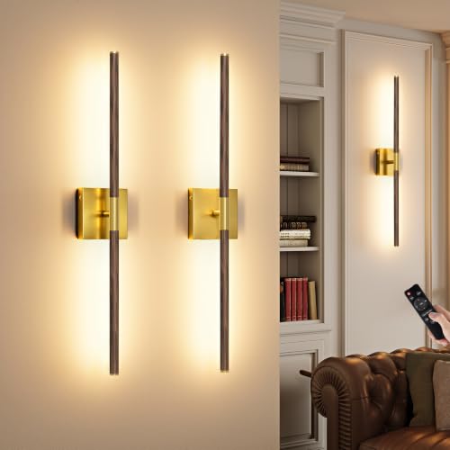 Walnut Gold Battery Operated Wall Sconces with Remote 30 Inch (Walnut Gold / 30 Inch (2 Pack))