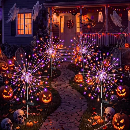 Solar Halloween Lights Outdoor 4Pack (Halloween Orange & Purple Per Light)
