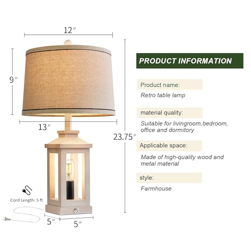 Farmhouse Table Lamps Set of 2 for Living Room 23.75" Bedroom Lamps White (Beige)