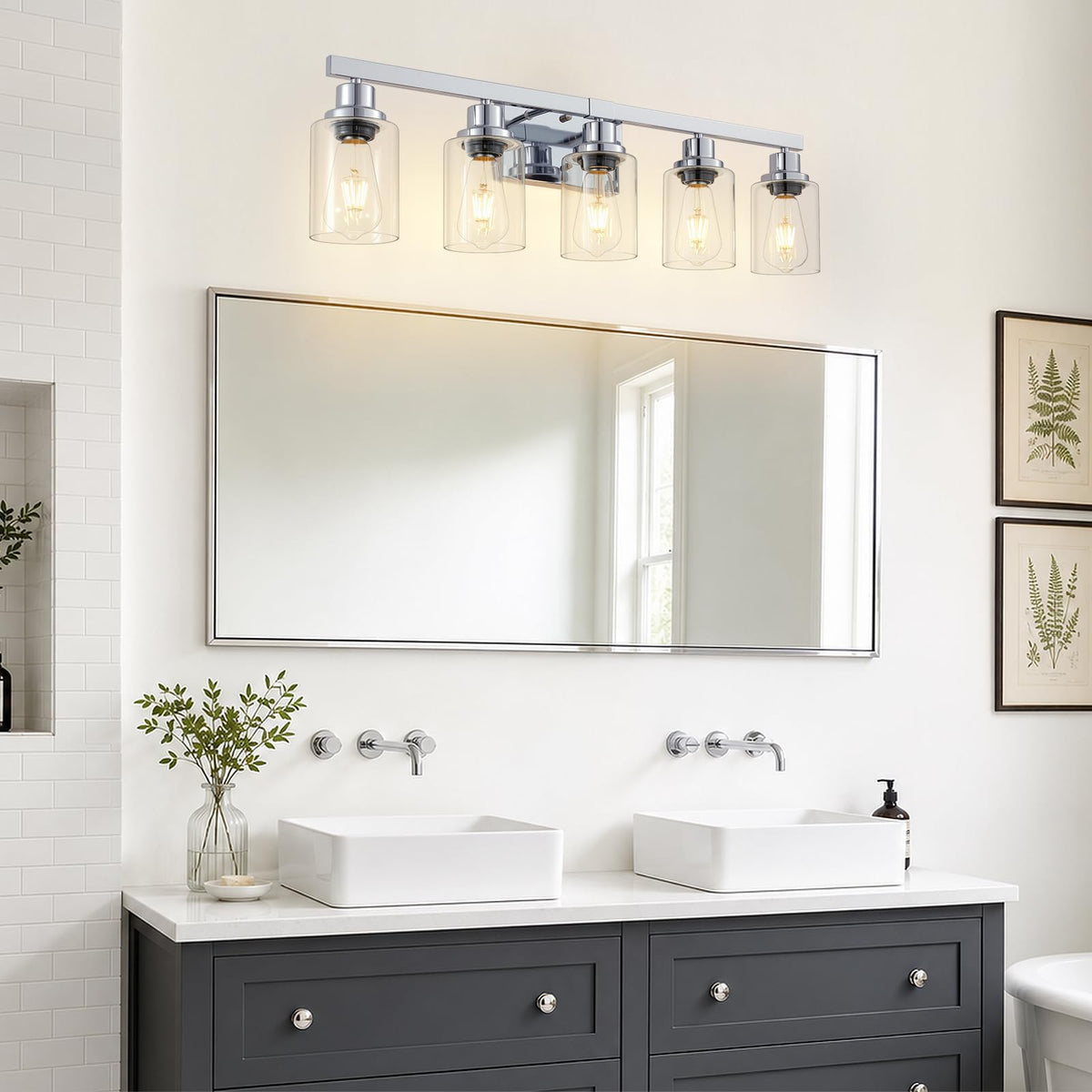 DIKADIA 5 Light Chrome Bathroom Vanity Light Over Mirror 30" Bathroom Light (Chrome / 5-light)