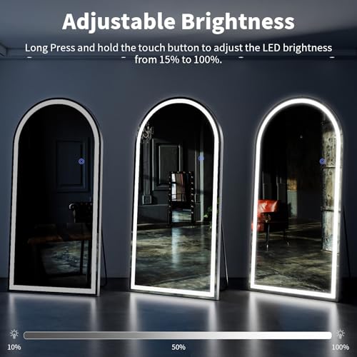 71"x32" Large LED Arched Mirror Full Length with Dimmable Lights (White / 71"L x 32"W)