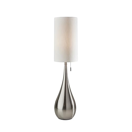Brushed Steel Table Lamp with White Fabric Shade (Table Lamp)