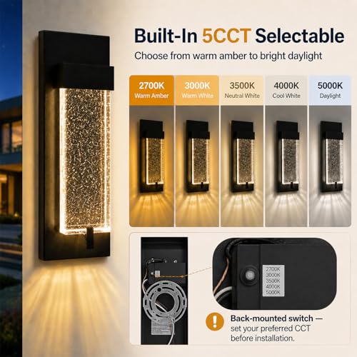 12" Bubble Glass Outdoor Wall Lights (Black-2 Pack)