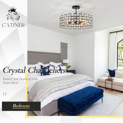 Black Crystal Semi Flush Mount Ceiling Light (Large Matte Black)