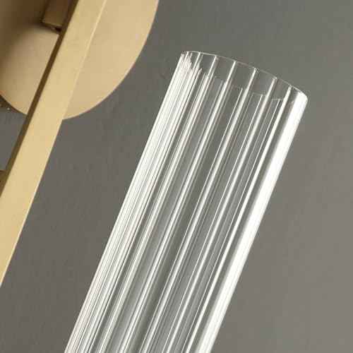 Long Glass Tube Wall Sconce Gold 1 Light Cylinder Fluted Shade (Brass / 1 Pack)