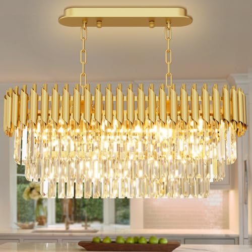 31.5" 8 Light Gold K9 Crystal Chandelier (Gold L32")