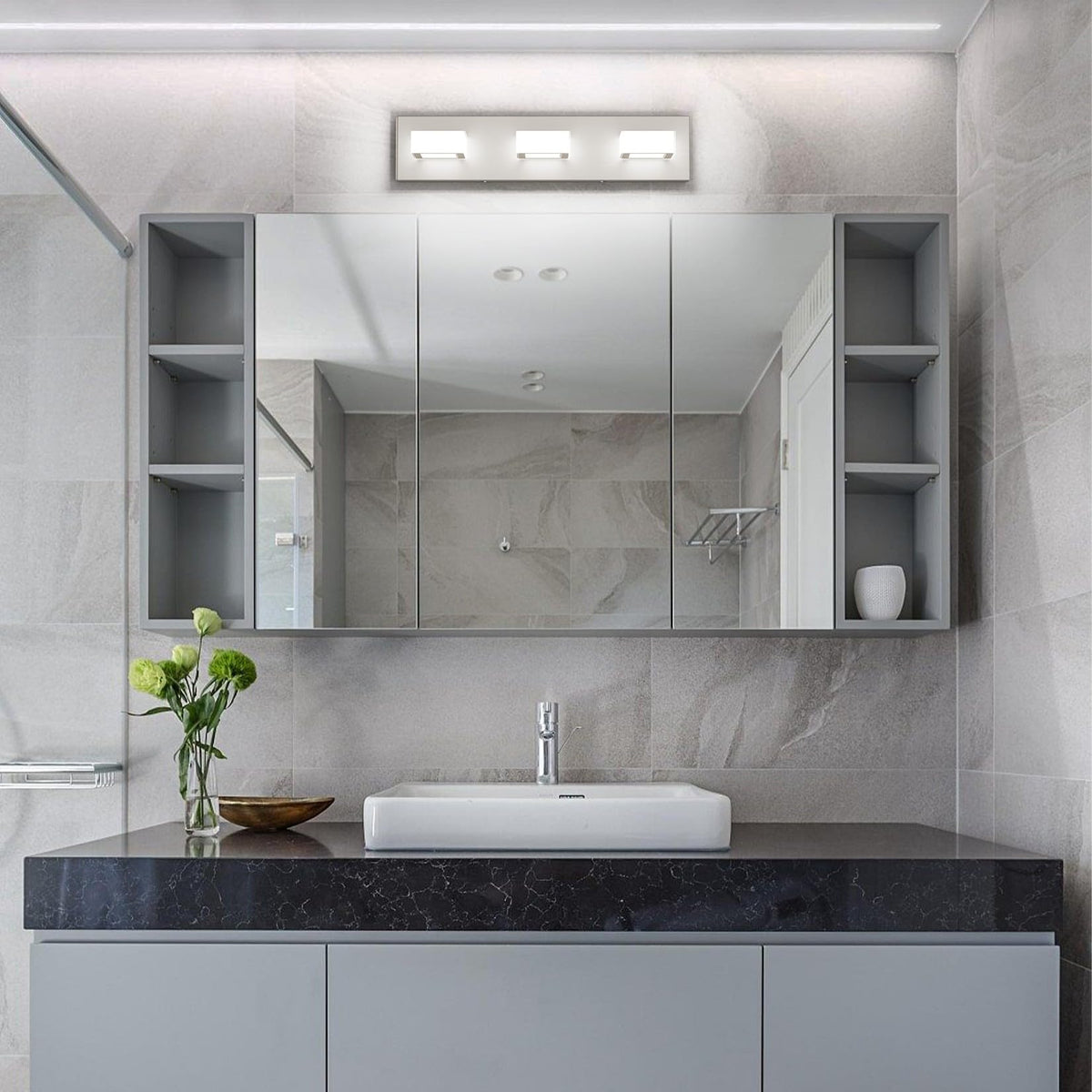 Brushed Nickel Bathroom Vanity Lights Metal Acrylic LED Modern Bathroom Wall Lighting Fixtures Brushed Nickel (Brushed Nickel / 20 inch)