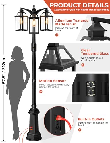 Outdoor Lamp Post Motion Sensor with Outlet (87.5in with Outlet)