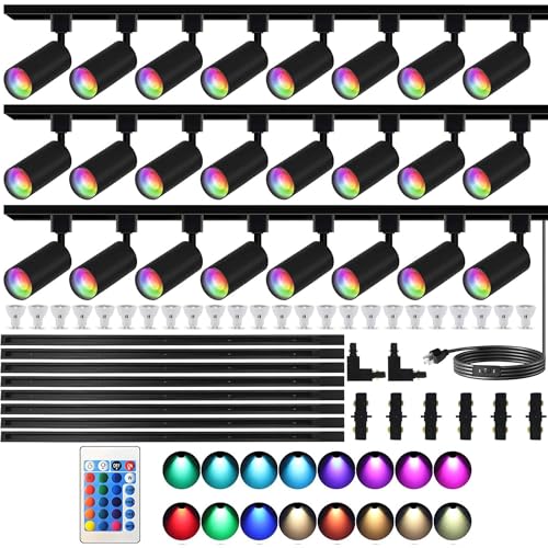 Plug in H Type LED Track Lighting Kits Dimmable RGB Ceiling Fixtures (Black RGB)