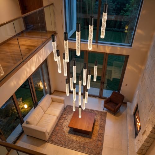 13 Foot High Ceiling Chandelier for Entryway Modern Crystal Lights for Living Room Foyer Flush Mount Sloping Ceiling Pendant Light Fixture Remote Dimmable 20 (20 lights / Black)