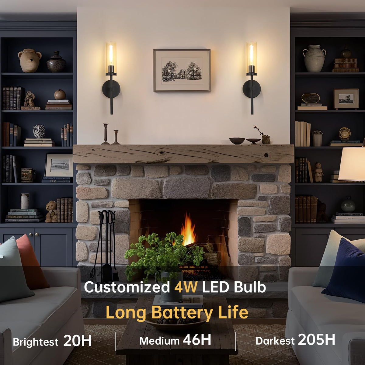 Set of 2 Wall Sconces (Black & Amber)